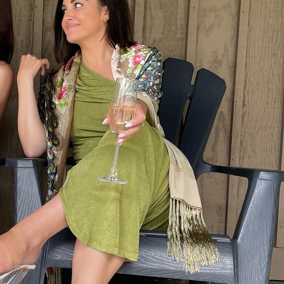 XS Green "The Goddess" Lioness Princess Polly Asymmetrical 90s Midi Dress - Picture 6 of 12